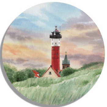 Untersetzer Glasuntersetzer rund 9,5 cm Aquarell Maritim Kunst Druck Kunstdruck Nordsee Alter Leuchtturm Wangerooge - WG1