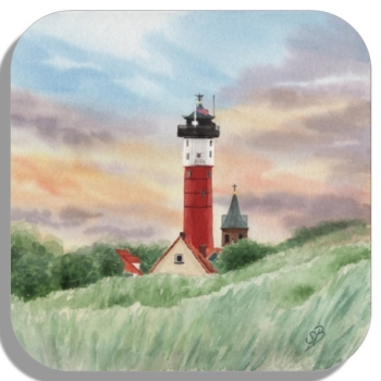 Untersetzer Glasuntersetzer 9,5 x 9,5 cm Aquarell Maritim Kunst Druck Kunstdruck Nordsee Alter Leuchtturm Wangerooge - WG1