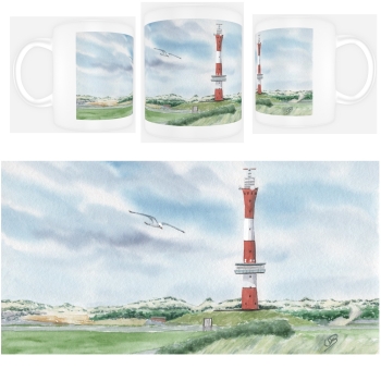 Tasse Becher Kaffeebecher Aquarell Maritim Kunst Druck Kunstdruck Nordsee Neuer Leuchtturm Wangerooge - WG2