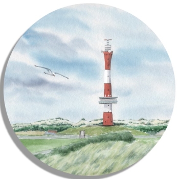 Untersetzer Glasuntersetzer rund 9,5 cm Aquarell Maritim Kunst Druck Kunstdruck Nordsee Neuer Leuchtturm Wangerooge - WG2