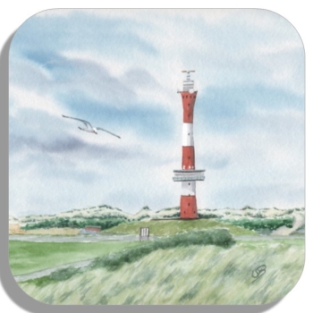 Untersetzer Glasuntersetzer 9,5 x 9,5 cm Aquarell Maritim Kunst Druck Kunstdruck Nordsee Neuer Leuchtturm Wangerooge - WG2
