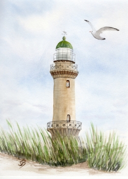 Foil magnet Watercolor Maritime Art Print Baltic Sea lighthouse Warnemünde Rostock Ocean Dunes