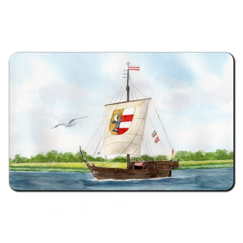 Frühstücksbrettchen Brettchen Aquarell Maritim Kunst Druck Kunstdruck Ostsee Poeler Kogge Wismar - WIS2