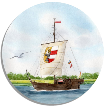 Untersetzer Glasuntersetzer rund 9,5 cm   Aquarell Maritim Kunst Druck Kunstdruck Ostsee Poeler Kogge Wismar - WIS2
