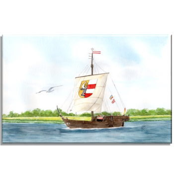 Leinwand 30 x 20 cm Keilrahmen Canvas-Leinen Aquarell Maritim Kunst Druck Kunstdruck Ostsee Poeler Kogge Wismar - WIS2