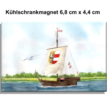 Kühlschrankmagnet  Aquarell Maritim Kunst Druck Kunstdruck Ostsee Poeler Kogge Wismar - WIS2