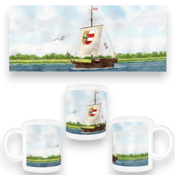 Tasse Becher Kaffeebecher Aquarell Maritim Kunst Druck Kunstdruck Ostsee Poeler Kogge Wismar - WIS2