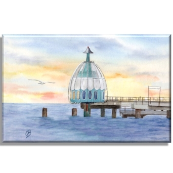 Stretcher frame canvas 30 x 20 cm linen  Watercolor Maritime Art Print Baltic Sea Zingst - Diving bell at sunset - Z2