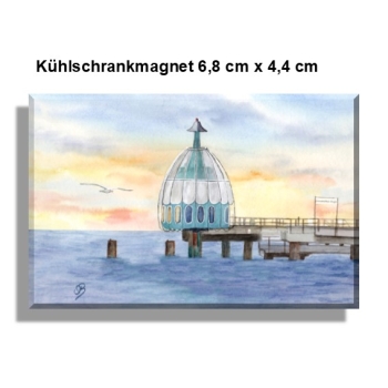 Fridge magnet Watercolor Maritime Art Print Baltic Sea Zingst - Diving bell at sunset - Z2