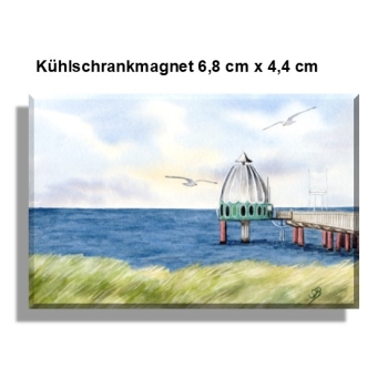 Kühlschrankmagnet  Aquarell Maritim Kunst Druck Kunstdruck Ostsee Zingst - Tauchglocke im Sonnenuntergang - Z2