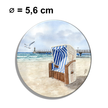 Fridge magnet with bottle opener Watercolor Maritime Art Print Baltic Sea - Zingst – Pier Diving Bell Beach