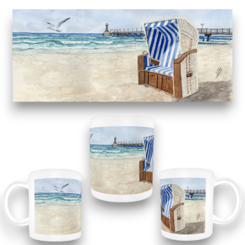 Cup Coffee Cup Mug  Watercolor Maritime Art Print Baltic Sea - Zingst – Pier Diving Bell Beach