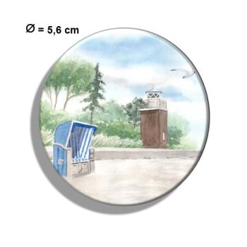 Fridge magnet with bottle opener Watercolor Maritime Art Print North Sea Föhr Lighthouse Beach Chair Ocean