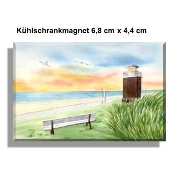 Kühlschrankmagnet Aquarell Maritim Kunst Druck Kunstdruck Nordsee Föhr Leuchtturm Strandkorb Strand Meer