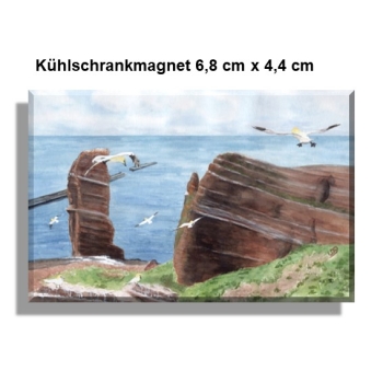 Kühlschrankmagnet  Aquarell Maritim Kunst Druck Kunstdruck Nordsee Insel Helgoland Basstölpel Vögel Lange Anna Felsen