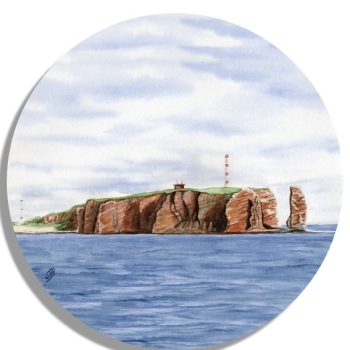 Untersetzer Glasuntersetzer rund 9,5 cm Aquarell Maritim Kunst Druck Kunstdruck Nordsee Insel Helgoland Basstölpel Vögel Lange Anna Felsen