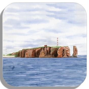 Untersetzer Glasuntersetzer 9,5 x 9,5 cm Aquarell Maritim Kunst Druck Kunstdruck Nordsee Insel Helgoland Basstölpel Vögel Lange Anna Felsen