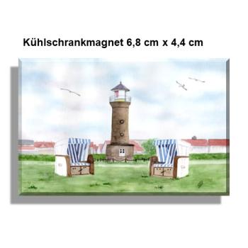 Kühlschrankmagnet  Aquarell Maritim Kunst Druck Kunstdruck Nordsee Juist Leuchtturm Insel