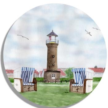 Untersetzer Glasuntersetzer rund 9,5 cm Aquarell Maritim Kunst Druck Kunstdruck Nordsee Juist  Leuchtturm Insel