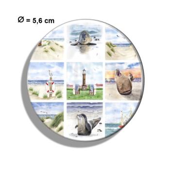 Kühlschrankmagnet m. Flaschenöffner Aquarell Maritim Kunst Druck Kunstdruck Nordsee Strandkorb Leuchtturm Insel Juist Meer Strand Dünen