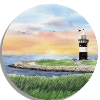 Coasters glass coasters 9,5 x  9,5 cm  Watercolor Maritime Art Print North Sea Cuxhaven Wremen Lighthouse Kleiner Preuße Ocean Wurster Nordseeküste