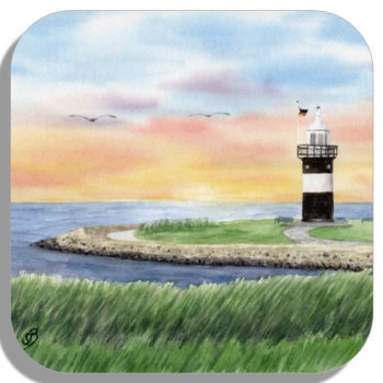 Coasters glass coasters 9,5 x  9,5 cm Watercolor Maritime Art Print North Sea Cuxhaven Wremen Lighthouse Kleiner Preuße Ocean Wurster Nordseeküste