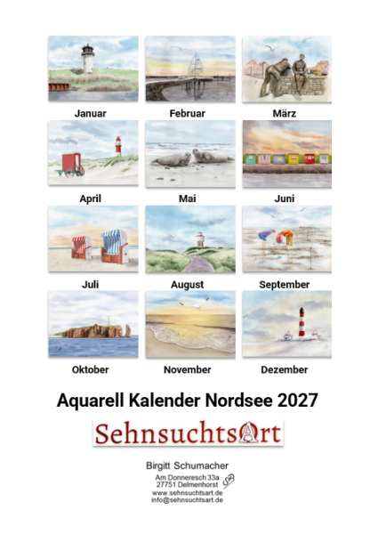 Nordseekalender Nordsee Kalender 2027 Borkum Helgoland Langeoog Westerhever Juist Dagebüll Neuharlingersiel.