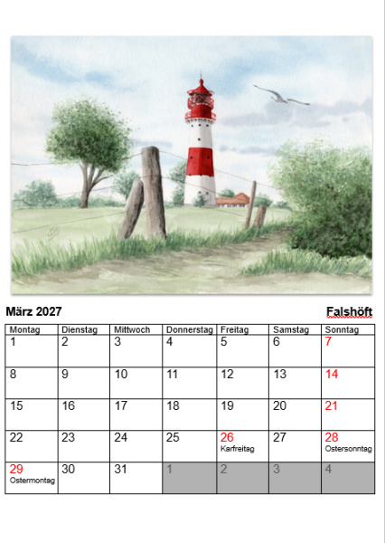 Ostseekalender Ostsee Kalender 2027 Rügen Wismar Warnemünde Darß Eckernförde Heiligenhafen Graal-Müritz Laboe Faltshöft