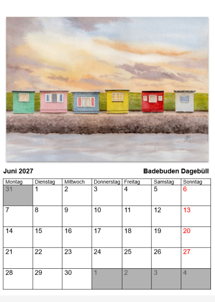 Nordseekalender Nordsee Kalender 2027 Borkum Helgoland Langeoog Westerhever Juist Dagebüll Neuharlingersiel.
