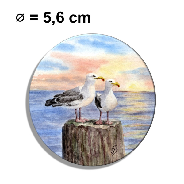Kühlschrankmagnet m. Flaschenöffner - Möwen auf Pfahl im Sonnenuntergang - AL3