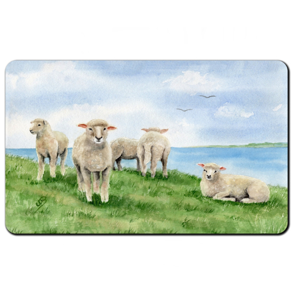 Frühstücksbrettchen Brettchen Aquarell Maritim Kunst Druck Kunstdruck Nordsee Ostsee Schafe Schaf Deich Ostfriesland Deichschafe