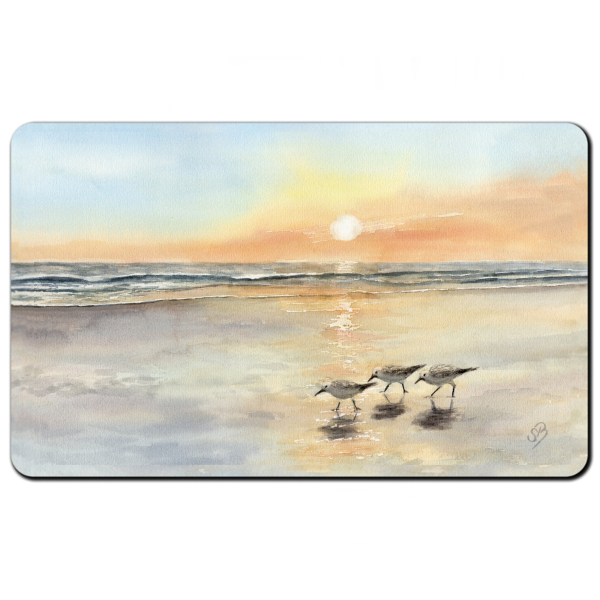 Frühstücksbrettchen Brettchen Aquarell Kunst Druck Kunstdruck Vogel Strandläufer Meer Sonnenuntergang