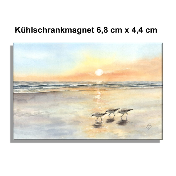 Kühlschrankmagnet Aquarell Kunst Druck Kunstdruck Vogel  Strandläufer Meer Sonnenuntergang