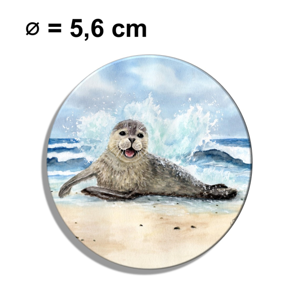 Kühlschrankmagnet m. Flaschenöffner Aquarell Maritim Kunst Druck Kunstdruck Seehund Welle Wellen Robbe Heuler Kegelrobbe Dänemark Nordsee Ostsee