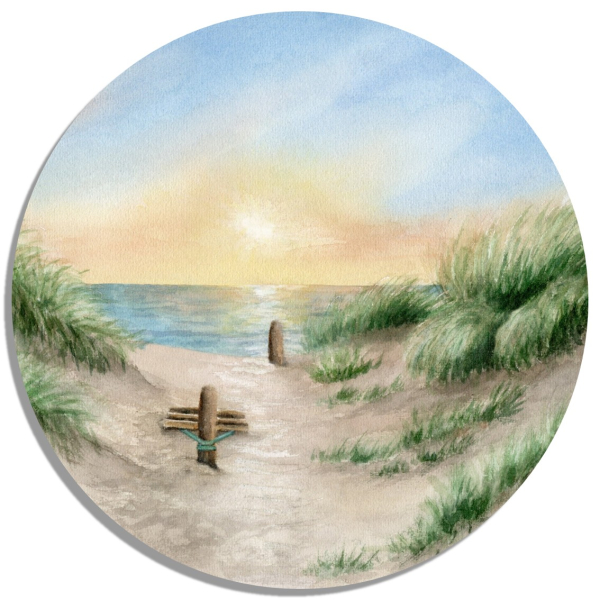 Untersetzer Glasuntersetzer rund 9,5 cm Aquarell Maritim Kunst Druck Kunstdruck Dänemark Nordsee Ostsee Düne Meer Möwe Strand
