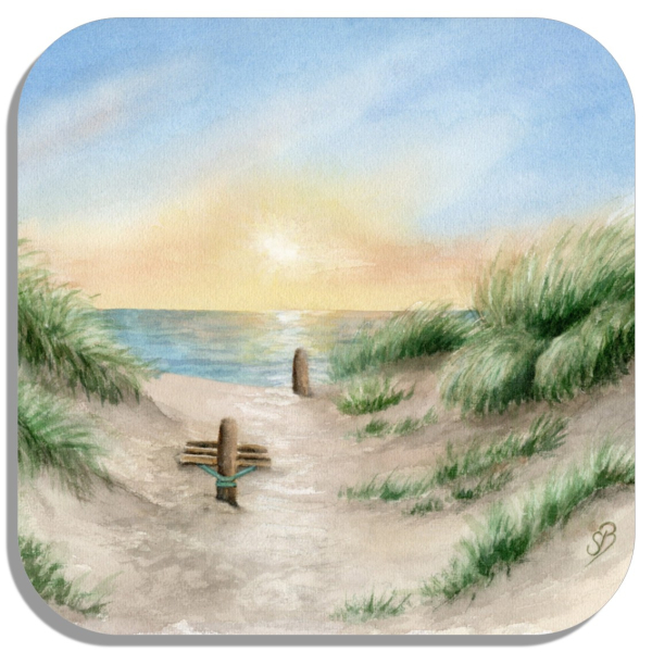 Untersetzer Glasuntersetzer 9,5 x 9,5 cm  Aquarell Maritim Kunst Druck Kunstdruck Dänemark Nordsee Ostsee Düne Meer Möwe Strand
