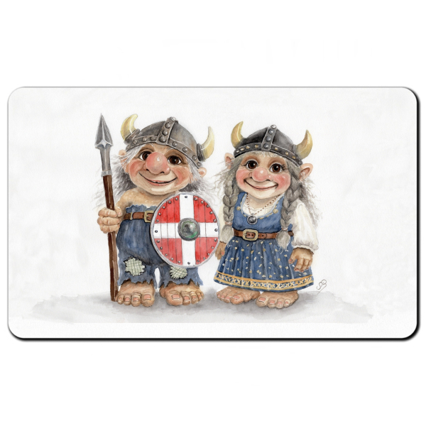Breakfast Board  watercolor art print Denmark Danmark Scandinavia - Viking Pair of Trolls Troll - AL8-DK