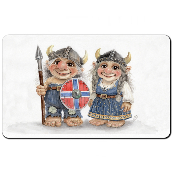 Breakfast Board  watercolor art print Norwegen Norge Norway Scandinavia - Viking Pair of Trolls Troll - AL8-NO