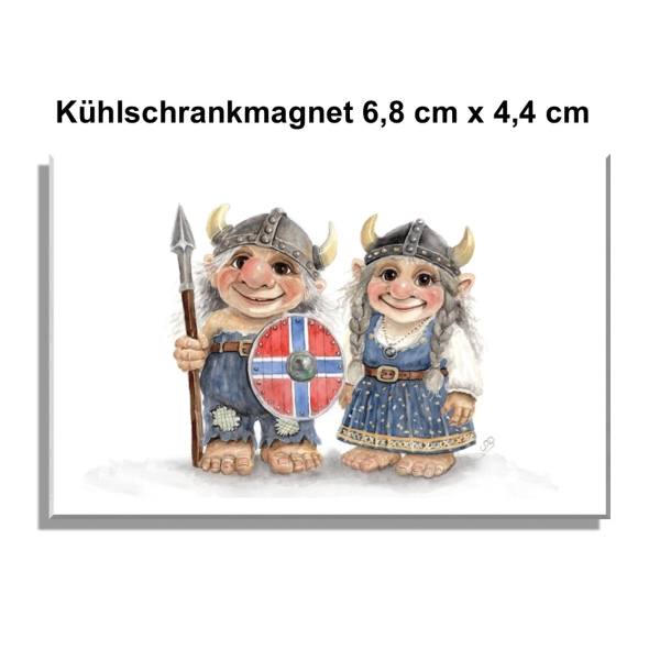 Fridge magnet watercolor art print Norwegen Norge Norway Scandinavia - Viking Pair of Trolls Troll - AL8-NO