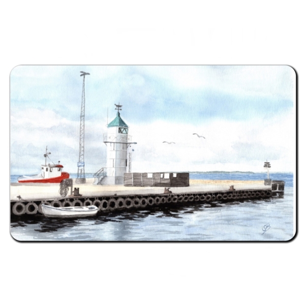 Frühstücksbrettchen Brettchen Aquarell Maritim Kunst Druck Kunstdruck Nordsee Dänemark Danmark Aaro - Aro - Arø - Aarø 1- Leuchtturm im Hafen