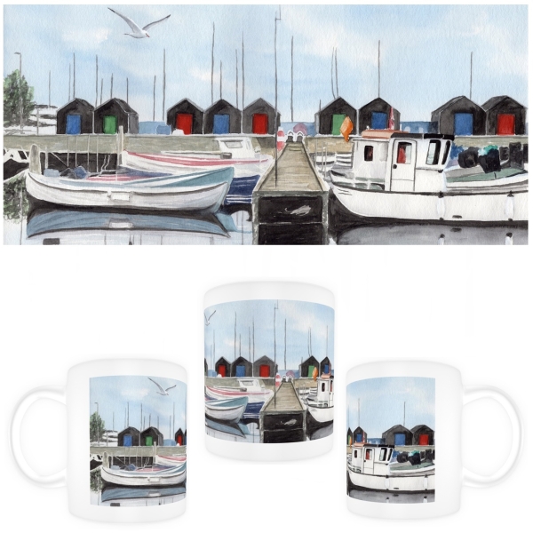 Tasse Becher Kaffeebecher Aquarell Maritim Kunst Druck Kunstdruck  Dänemark Danmark  Aaro - Aro - Arø - Aarø 2 - Boote im Hafen