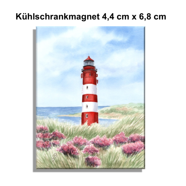 Kühlschrankmagnet  Aquarell Maritim Kunst Druck Kunstdruck Nordsee Amrum Leuchtturm Insel