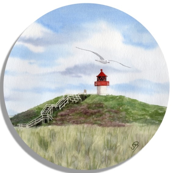 Untersetzer Glasuntersetzer rund 9,5 cm Aquarell Maritim Kunst Druck Kunstdruck Nordsee Amrum  Seezeichen  Quermarkenfeuer Sonnenuntergang - Amrum4