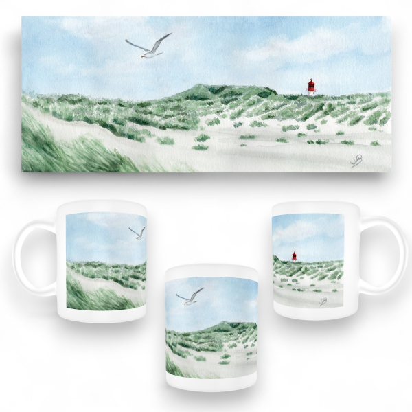 Cup Coffee Cup Mug  Watercolor Maritime Art Print North Sea Amrum Sea Mark Cross Mark Light Sunset - Kniepsand - Amrum9