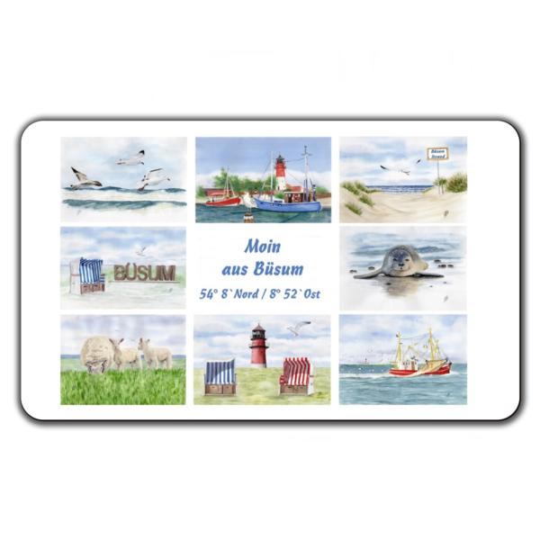 Frühstücksbrettchen Brettchen Aquarell Maritim Kunst Druck Kunstdruck Nordsee Büsum Collage Strandkorb Leuchtturm Hafen Strand Meer