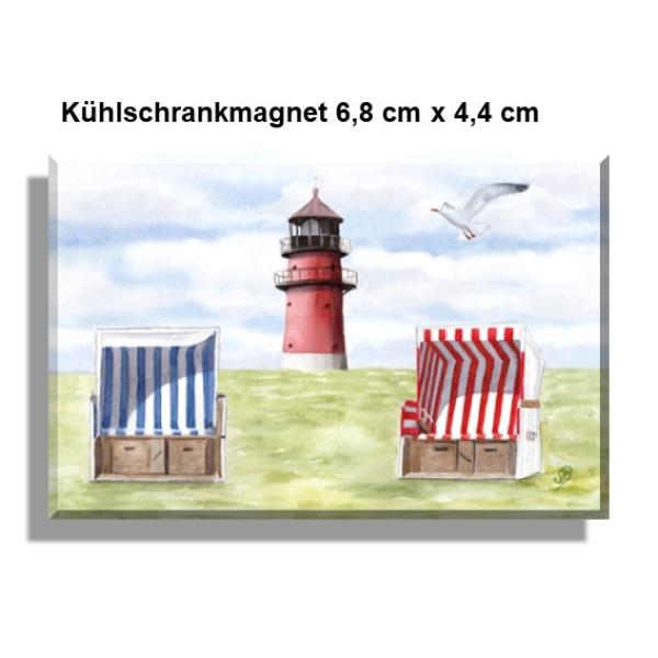 Kühlschrankmagnet Aquarell Maritim Kunst Druck Kunstdruck Nordsee Büsum Leuchtturm Strandkorb Strand Meer