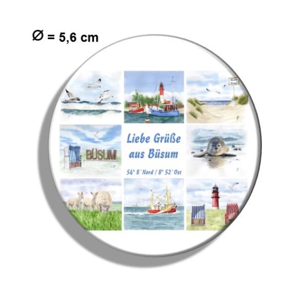 Kühlschrankmagnet m. Flaschenöffner Aquarell Maritim Kunst Druck Kunstdruck Nordsee Büsum Collage Strandkorb Leuchtturm Hafen Strand Meer