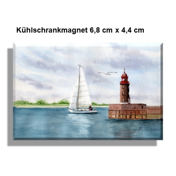 Kühlschrankmagnet  Aquarell Kunst Druck Kunstdruck Bremerhaven Leuchtturm Nordmole Mole - BHV3