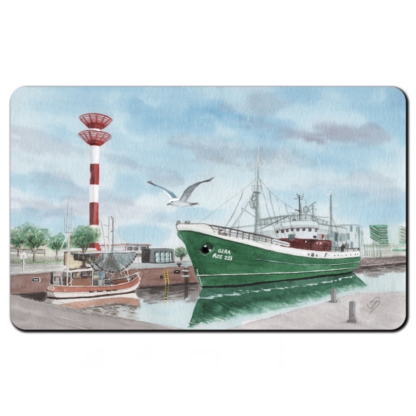 Breakfast board Watercolor Art Print Bremerhaven Fishing Port Museum Ship FMS GERA - BHV4