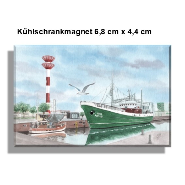 Kühlschrankmagnet  Aquarell Kunst Druck Kunstdruck Bremerhaven Fischereihafen Museumsschiff FMS GERA - BHV4